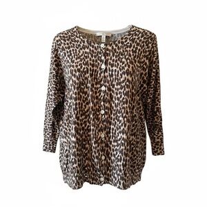 LOFT Plus Leopard Print Button-Up Cardigan
